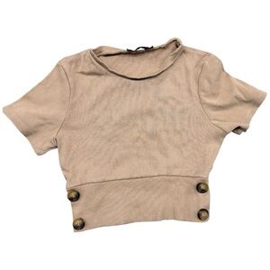 PrettyLittleThing Beige Ribbed Top